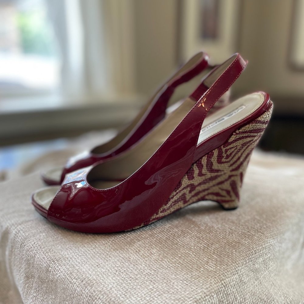 Red Patten Leather Zebra Wedge Heel